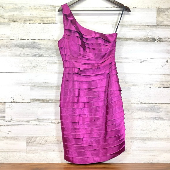 bebe Dresses & Skirts - bebe Womens Fuschia Hot Pink One Shoulder Tiered Bodycon Dress Size S